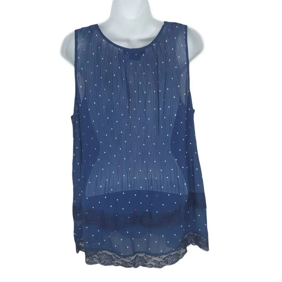 Michel Studio Collection Semi-Sheer Pleated Sleeveless Blouse Polka Dots Blue 18 - Picture 6 of 8